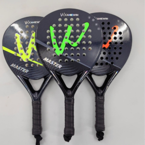 CAMEWIN Master padel rackets in green, yellow, and orange designs with perforated surface.