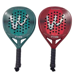 Camewin 5022 100% carbon padel rackets in teal and red variations