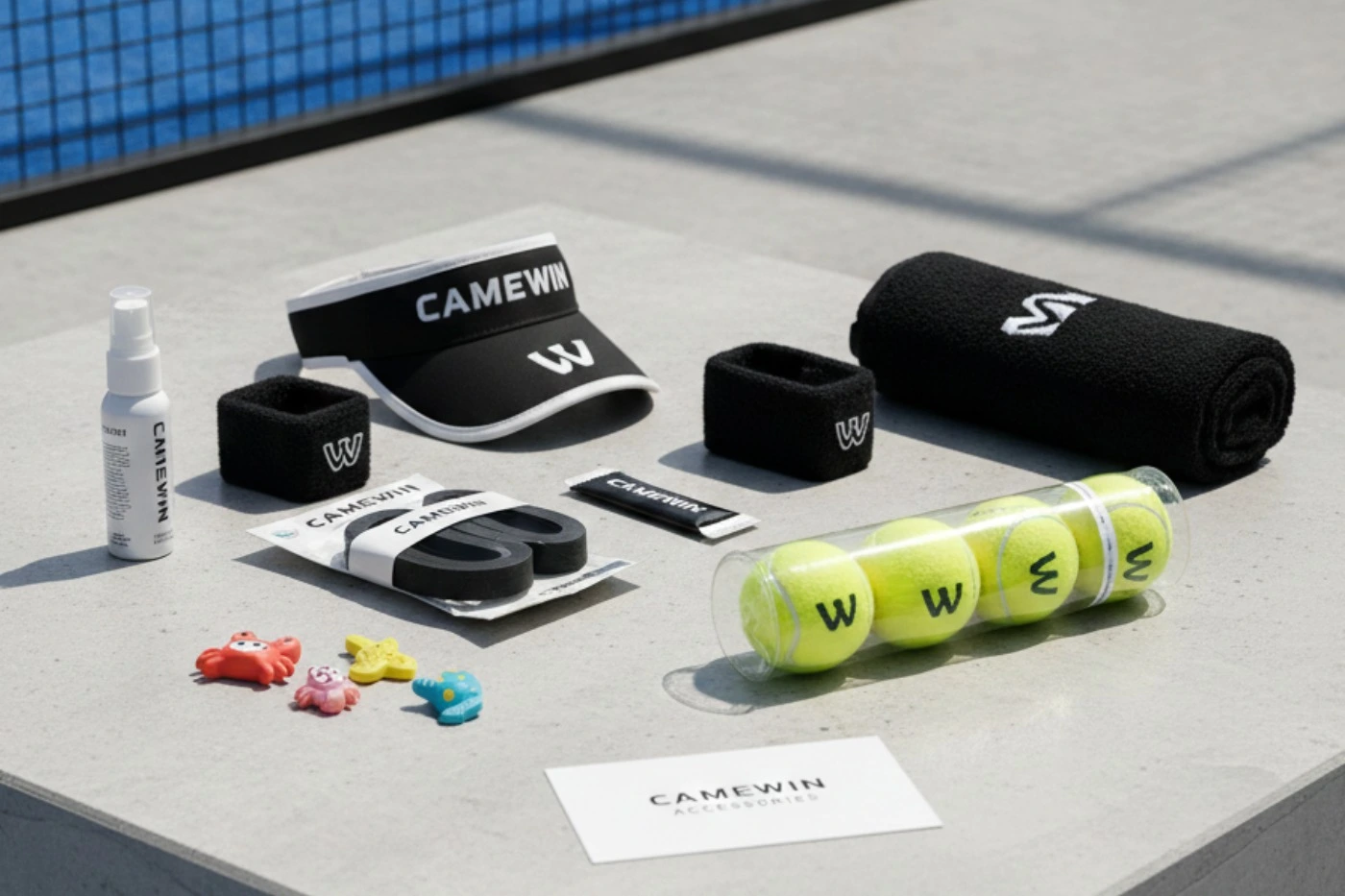 Collection of Camewin padel accessories.
